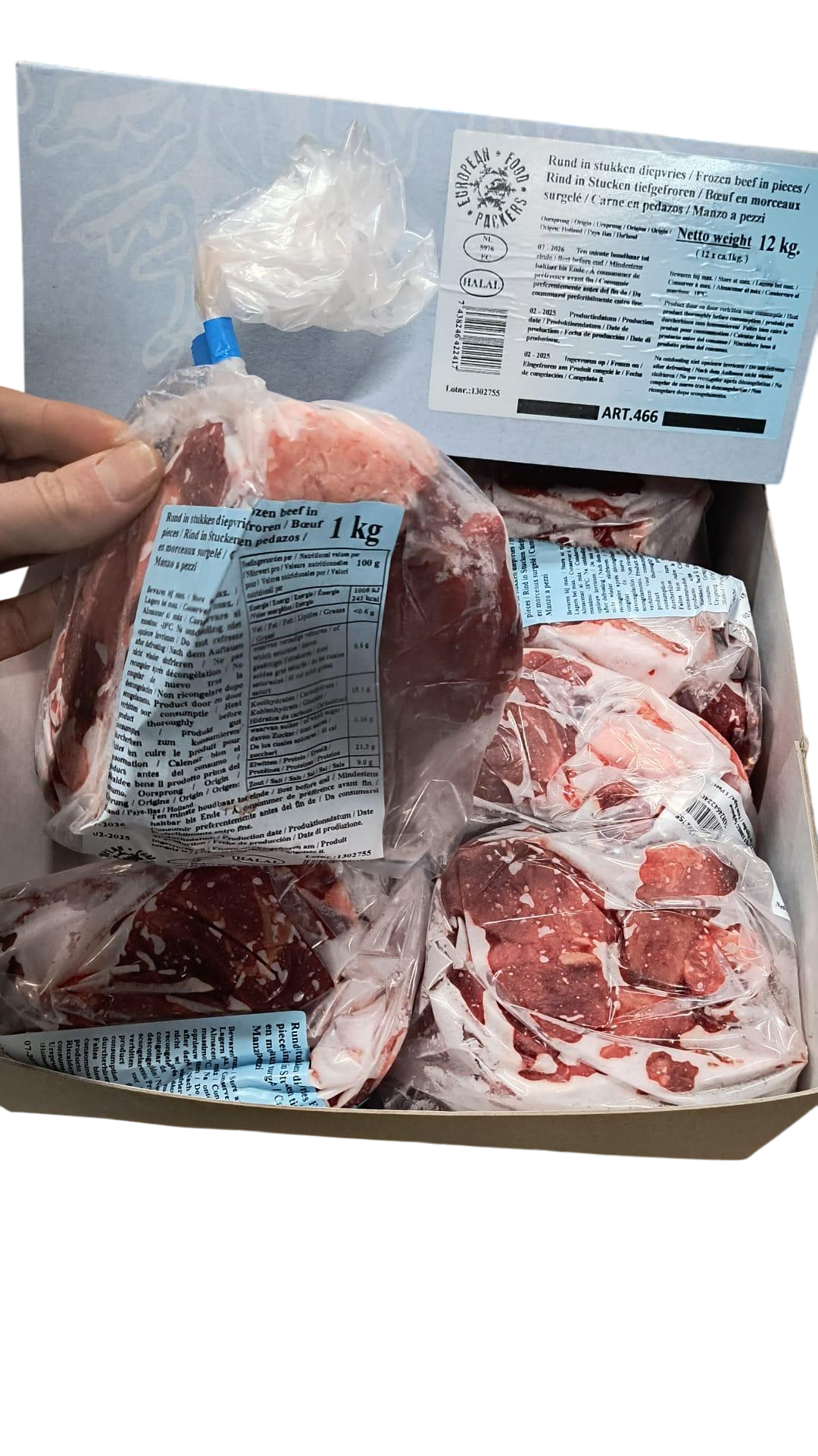 European Food Packers Halal Frozen Beef Pieces 12 kg (12 x 1 kg)
